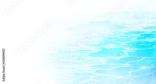 水色の海の風景イラスト　水面と波