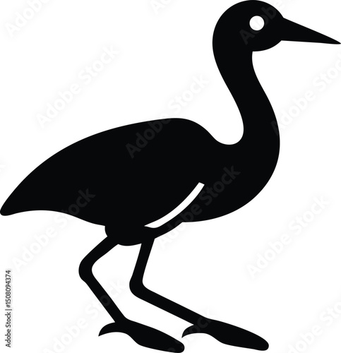Elegant silhouette of a crane bird with elongated neck and legs, ideal for artistic wildlife visuals, graceful nature icons, cultural illustrations, and peaceful vector animal art

