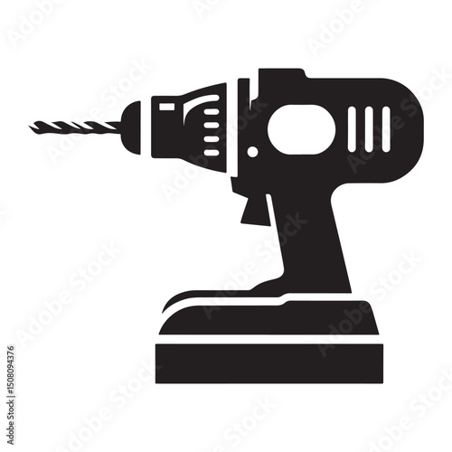 Cordless Power Drill Silhouette Vector Black And White