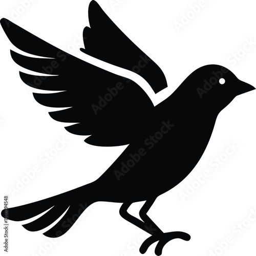 Vector silhouette of a bird taking off with extended wings and raised legs, great for branding, nature conservation themes, eco projects, wildlife visuals, and minimalist illustrations

