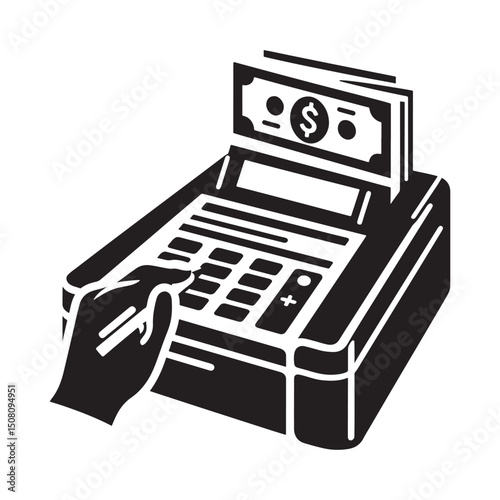 Silhouette of Cash Register with Dollar Bills Inserted Above