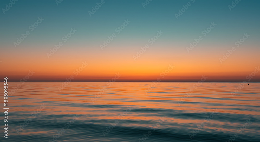 Fototapeta premium Serene Ocean Sunset Calm Waters Vibrant Sky Tranquil Seascape