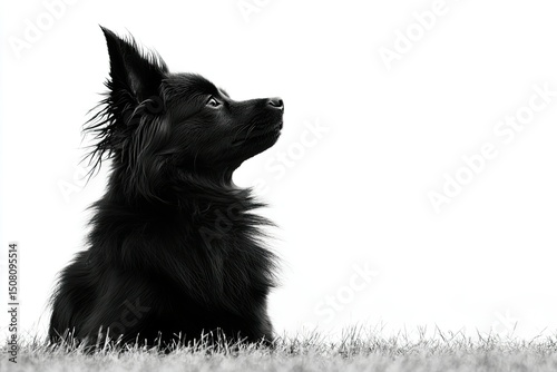 A black dog with a thoughtful expression.