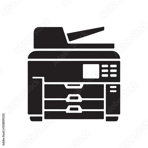 Silhouette Vector Illustration of Multifunction Printer Machine Black and White