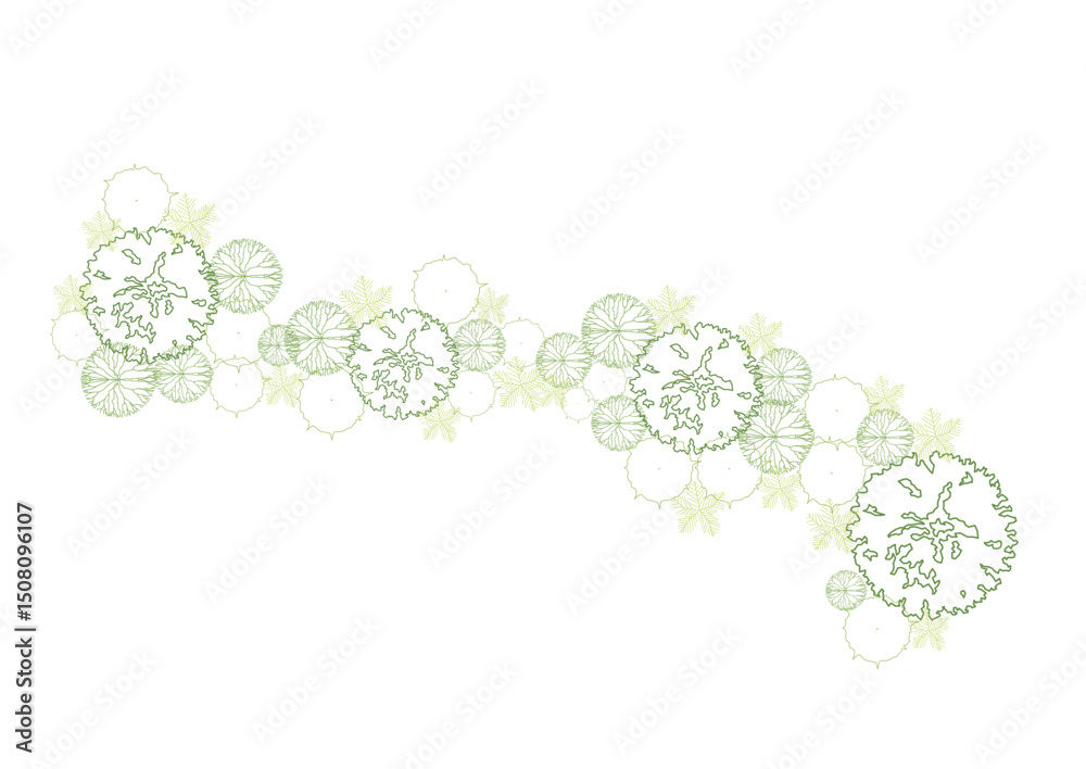 architecture drawing plant tree top view plan greenery vegetation vector. design nature architectural landscape set element illustration bush garden flora sapling minimal. architect isolated.