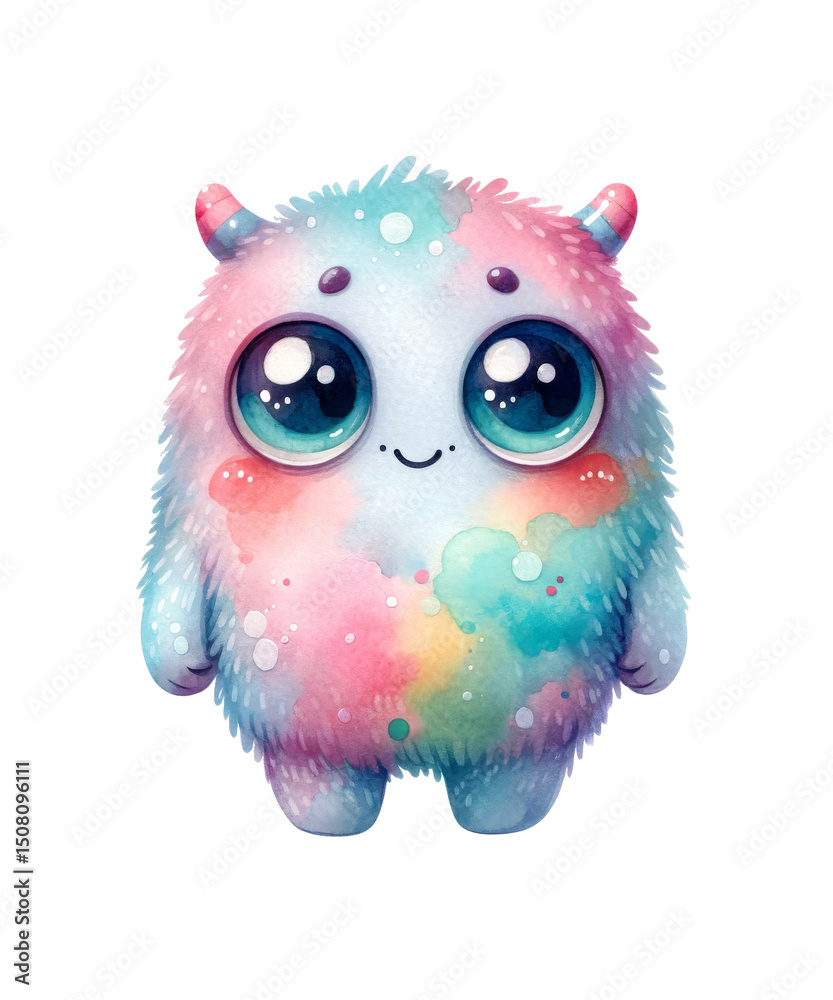 Fototapeta premium Cute colorful cartoon monster characters set, adorable fantasy creatures with big eyes and vibrant designs, perfect for kids' illustrations, stickers, or toys