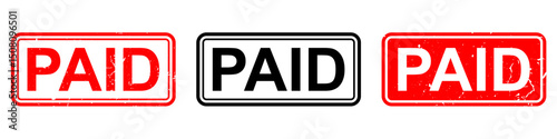 Paid grunge stamped vector for confirmed transaction, receipt validation, and finished payment. Ideal for finance visuals, invoice documents, and e-commerce badge illustrations.
