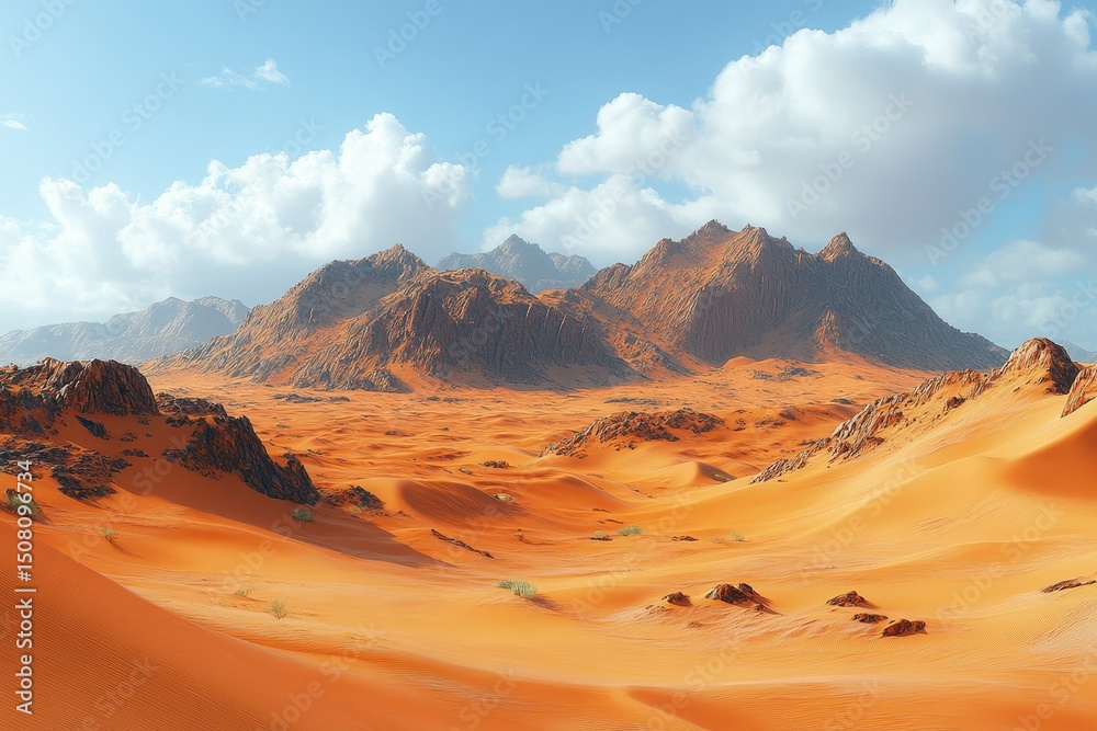 Fototapeta premium Desert landscape, mountains, dunes, sunny sky, travel