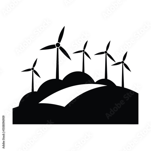 Silhouetted wind turbines on rolling hills generating sustainable renewable energy for the future