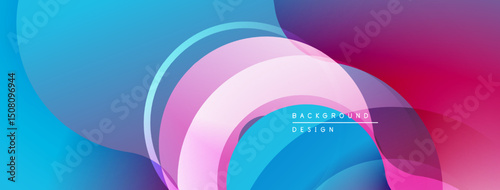 Abstract colorful waves create dynamic backdrop. Smooth gradients blend blues, pinks, purples. Modern design element for presentations.