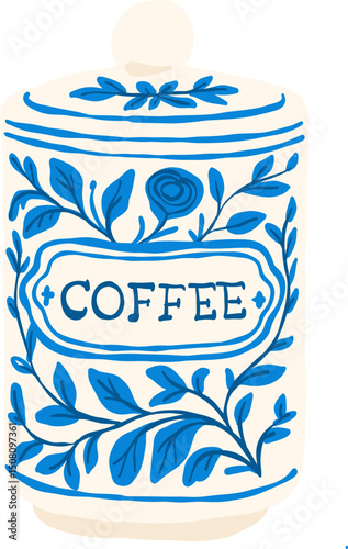 Vintage Floral Porcelain Coffee Jar Illustration