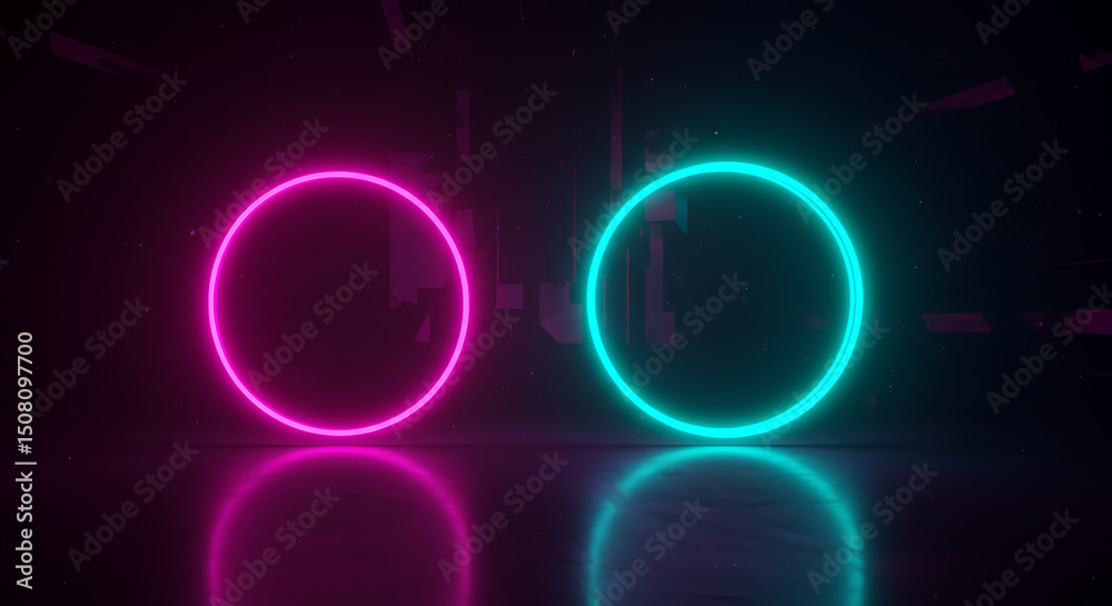 custom made wallpaper toronto digitalFuturistic Neon Circles Background Abstract Pink and Teal Glowing Rings in Dark Space