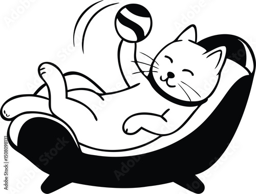Playful cat lounging on a plush cozy chair vector illustration