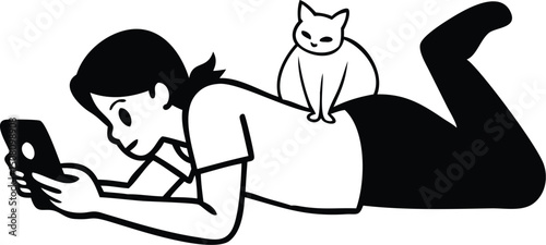 Youthful character design reclining on stomach illustration