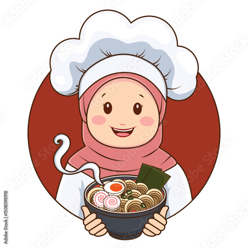 Woman Ramen Chef for Culinary Logo