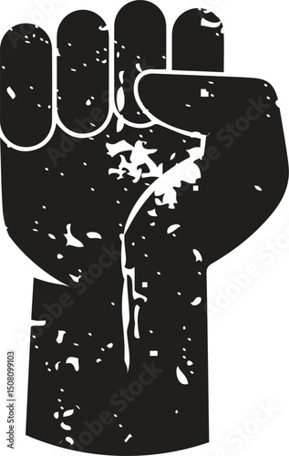 Vector illustration of the iconic protester raised fist isolated on white background - graphic style silhouette