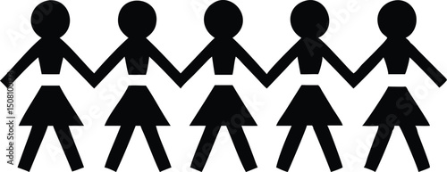 Chain of interlinked paper dolls cute vector illustration for kids crafts and design projects