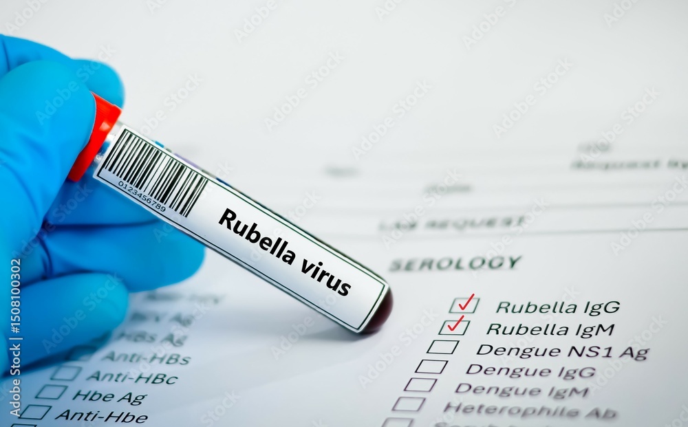 Fototapeta premium Blood sample tube for rubella virus test analysis.