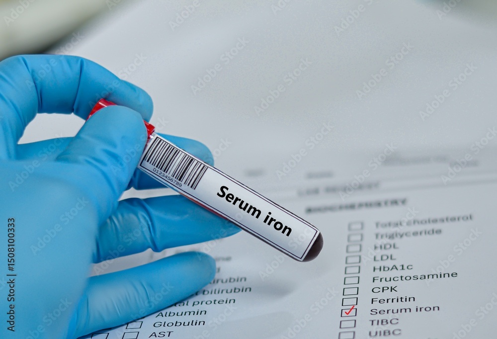 Fototapeta premium Blood sample tube for serum iron test analysis.