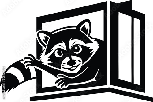 Playful curious raccoon leaning vector illustration
