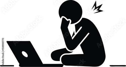 Exhausted burnout character sitting illustration