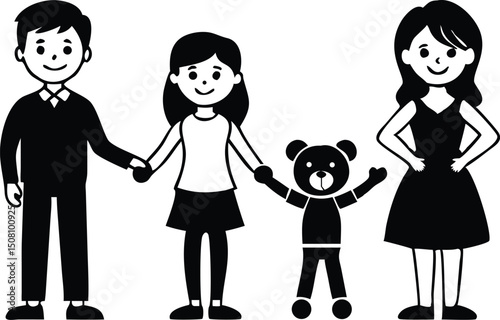 Cheerful preteen girl confidently posing with teddy bear vector illustration