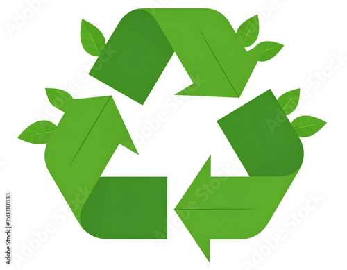 Eco-Friendly Recycling Logo with Leaf Elements on White Background, Transparent PNG