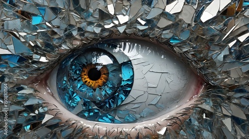 Blue Eye Through Shattered Glass Abstract.generative.ai