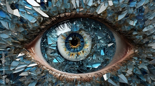 Blue Eye Through Shattered Glass Abstract.generative.ai
