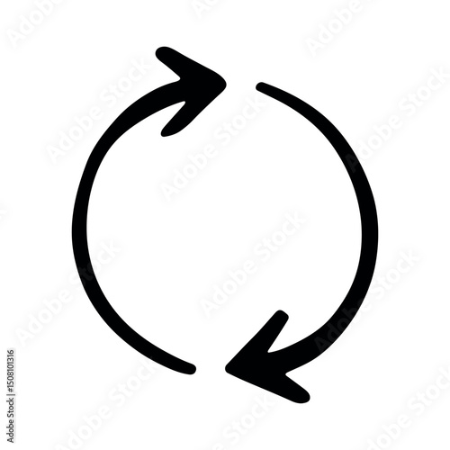 Hand drawn recycle arrow icon Recycling resources symbol Reuse of materials, zero waste, green environment, saving the planet