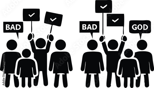 Diverse crowd holding signs with mi letters protest demonstration vector illustration