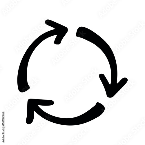 Hand drawn recycle arrow icon Recycling resources symbol Reuse of materials, zero waste, green environment, saving the planet