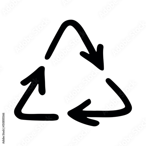 Hand drawn recycle arrow icon Recycling resources symbol Reuse of materials, zero waste, green environment, saving the planet