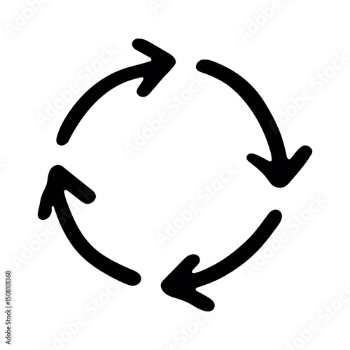 Hand drawn recycle arrow icon Recycling resources symbol Reuse of materials, zero waste, green environment, saving the planet