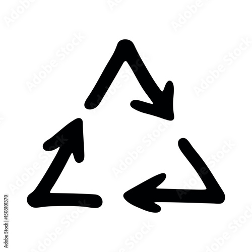 Hand drawn recycle arrow icon Recycling resources symbol Reuse of materials, zero waste, green environment, saving the planet