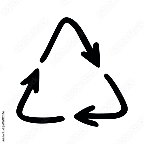 Hand drawn recycle arrow icon Recycling resources symbol Reuse of materials, zero waste, green environment, saving the planet