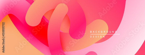 Abstract fluid shapes overlap, creating vibrant pinks, oranges. Smooth gradients suggest movement, depth. Modern design element.