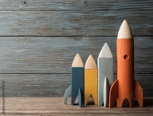 Colorful Wooden Rocket Toys