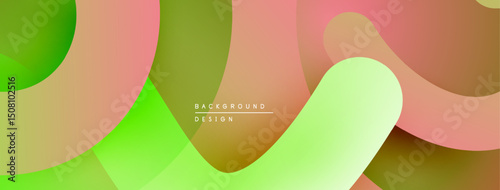 Abstract colorful shapes overlap creating modern background. Soft gradients, smooth curves define design elements.