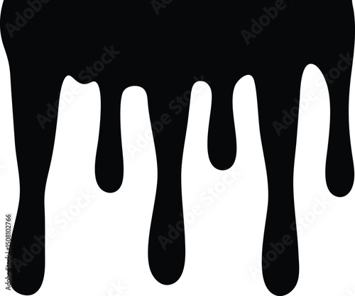 Dripping black liquid runs down the white backdrop, creating an ink drop effect