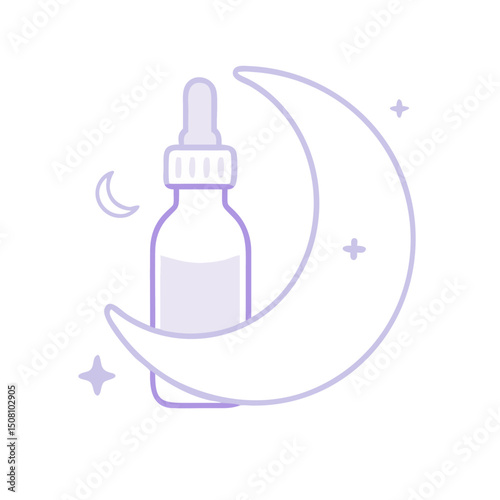 Night Serum Logo/Icon Design Elegant Moon & Dropper Bottle Illustration