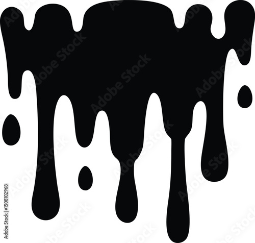 Dripping black paint creates an abstract, isolated pattern against the pristine white background