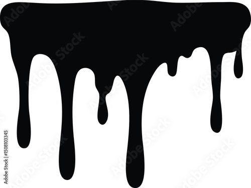 Drips of liquid black paint creates a unique, abstract, and simple flowing shape
