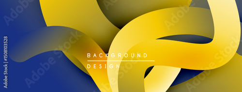 Abstract fluid shapes, yellow plus dark blue gradients. Modern design element, smooth curves create dynamic composition. Background texture.