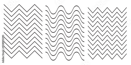 Waves line set. Wave ornament pattern. Set of wavy zigzag lines. Wave thin line background. Vector zigzag and wavy horizontal underline. Vector illustration