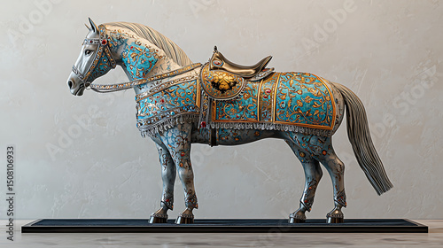 A majestic Chinese terracotta warrior horse, adorned with ancient military regalia, stands as a powerful symbol of historical might and artistry.