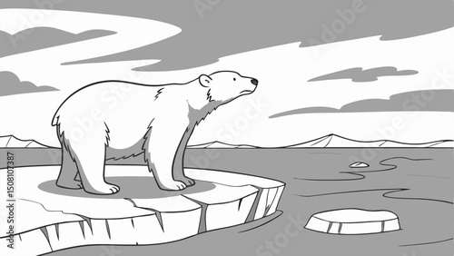 Polar Bear on Melting Ice Floe – Arctic Wildlife Climate Change Illustration