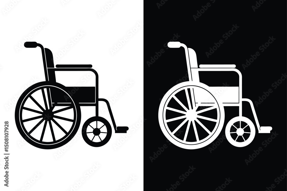 Fototapeta premium Wheelchair Silhouette Icon. Minimal Vector Illustration on White and Black