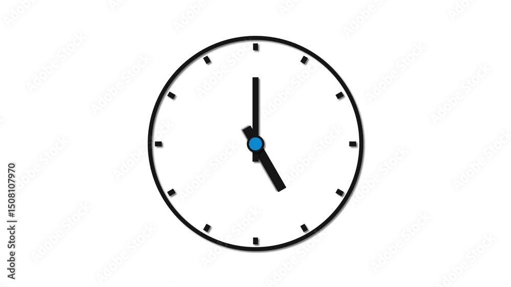 Seamless looping clock timelapse animation on a pure white background