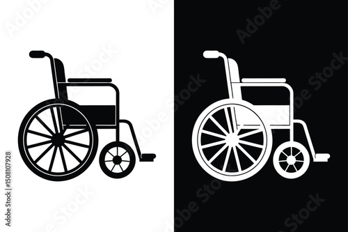 Wheelchair Silhouette Icon. Minimal Vector Illustration on White and Black